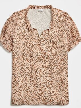 J. Crew Factory Women’s Large Cream and Brown Leopard-Print Short Sleeve Blouse